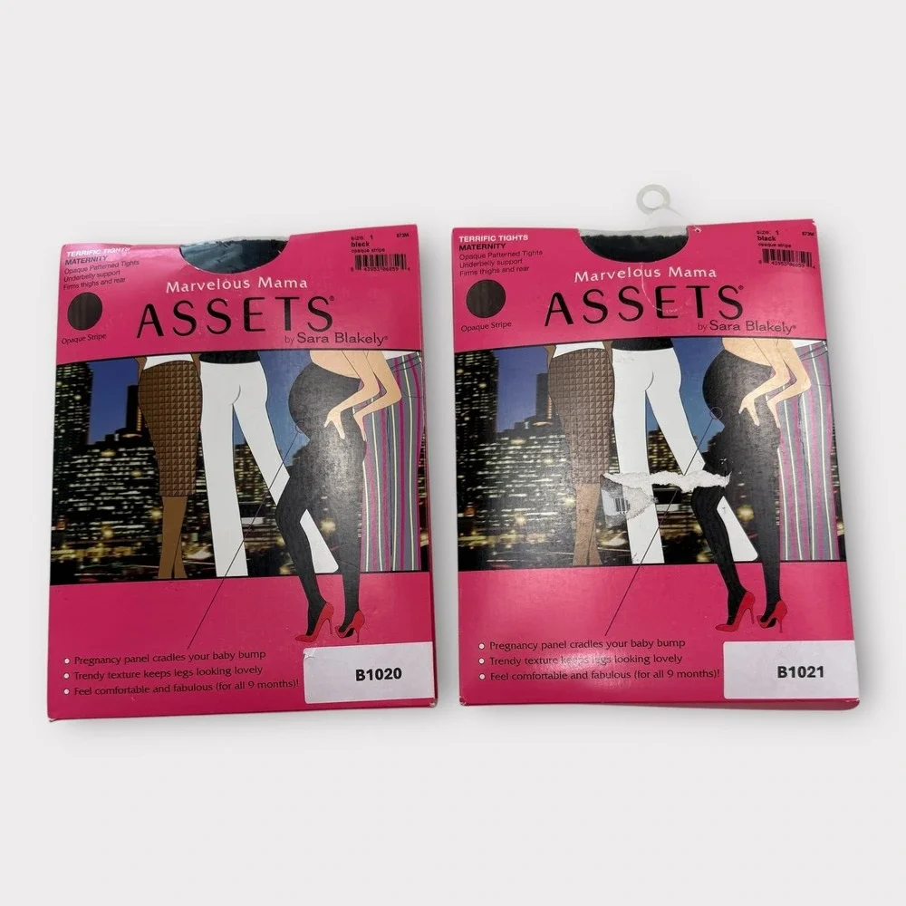 LOT OF 2 Marvelous Mama Spanx Assets‎ Tights Maternity Sz 1 Black Opaque Stripes